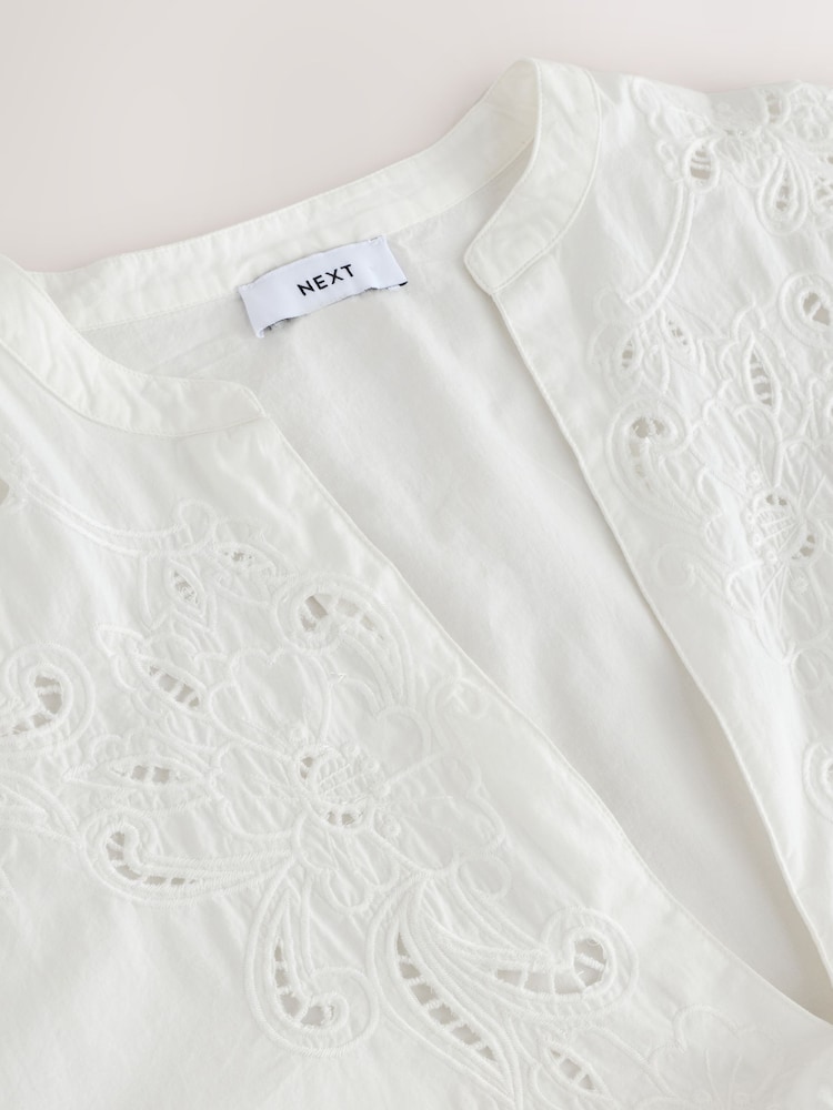 Creme - 100% algodão Broderie Kaftan Cover-Up - Imagem 9 de 9