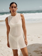 Ecru Crochet Shift Mini Dress - Image 1 of 6