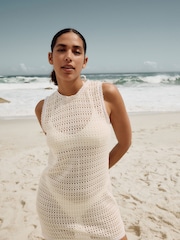 Ecru Crochet Shift Mini Dress - Image 2 of 6