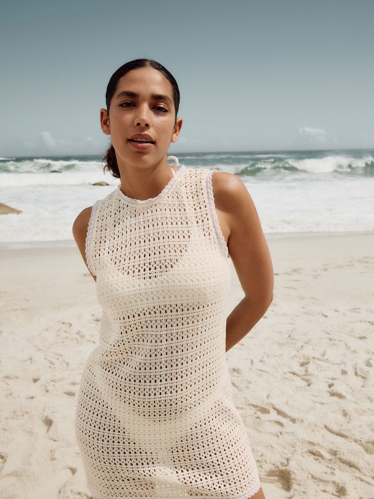 Ecru Crochet Shift Mini Dress - Image 2 of 6