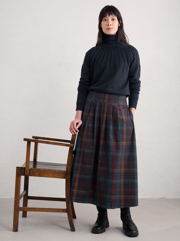 Seasalt Cornwall Blue Day Dream Cord Check Midi Skirt - Image 1 of 5