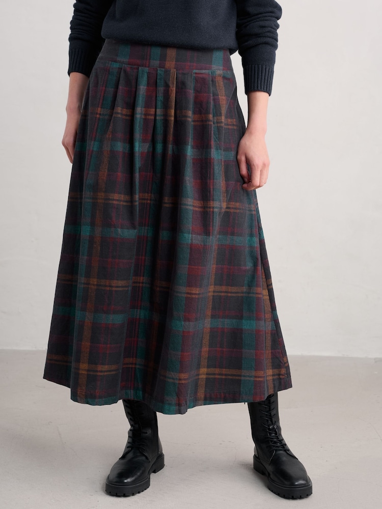 Seasalt Cornwall Blue Day Dream Cord Check Midi Skirt - Image 2 of 5