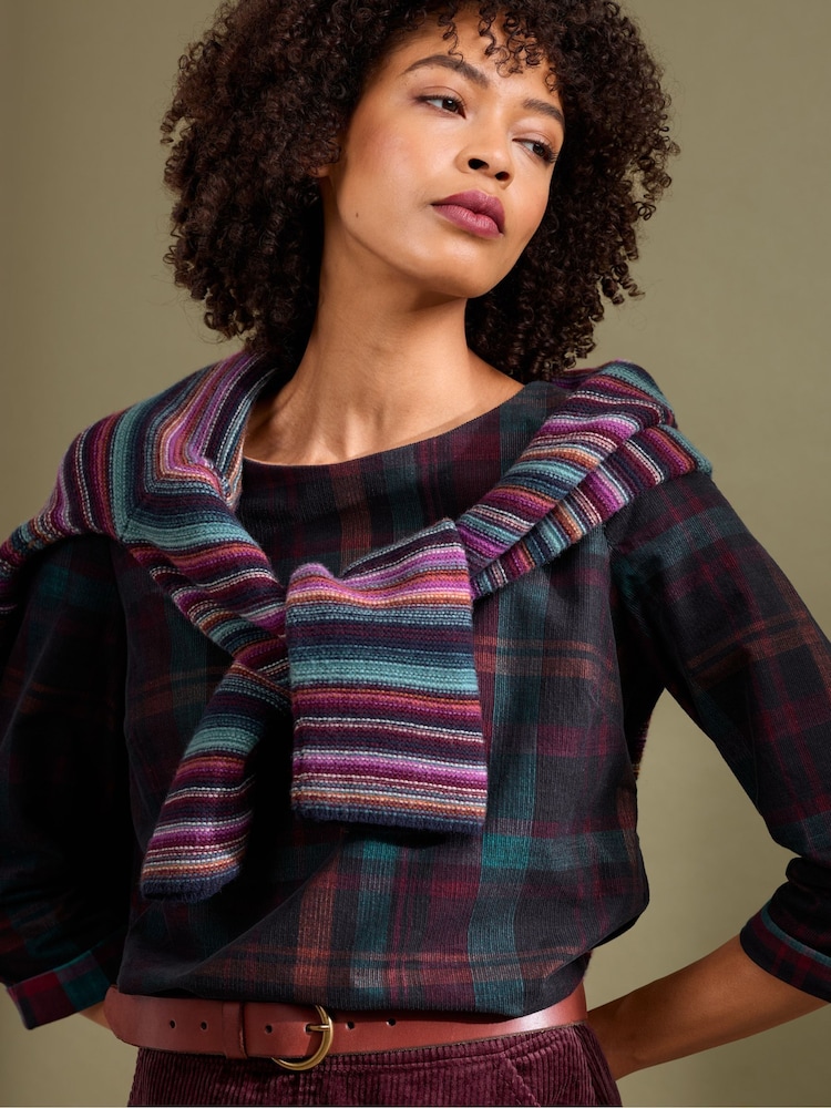 Seasalt Cornwall Blue Teal Riding High Checked 100% Organic Cotton Top - Image 1 of 8