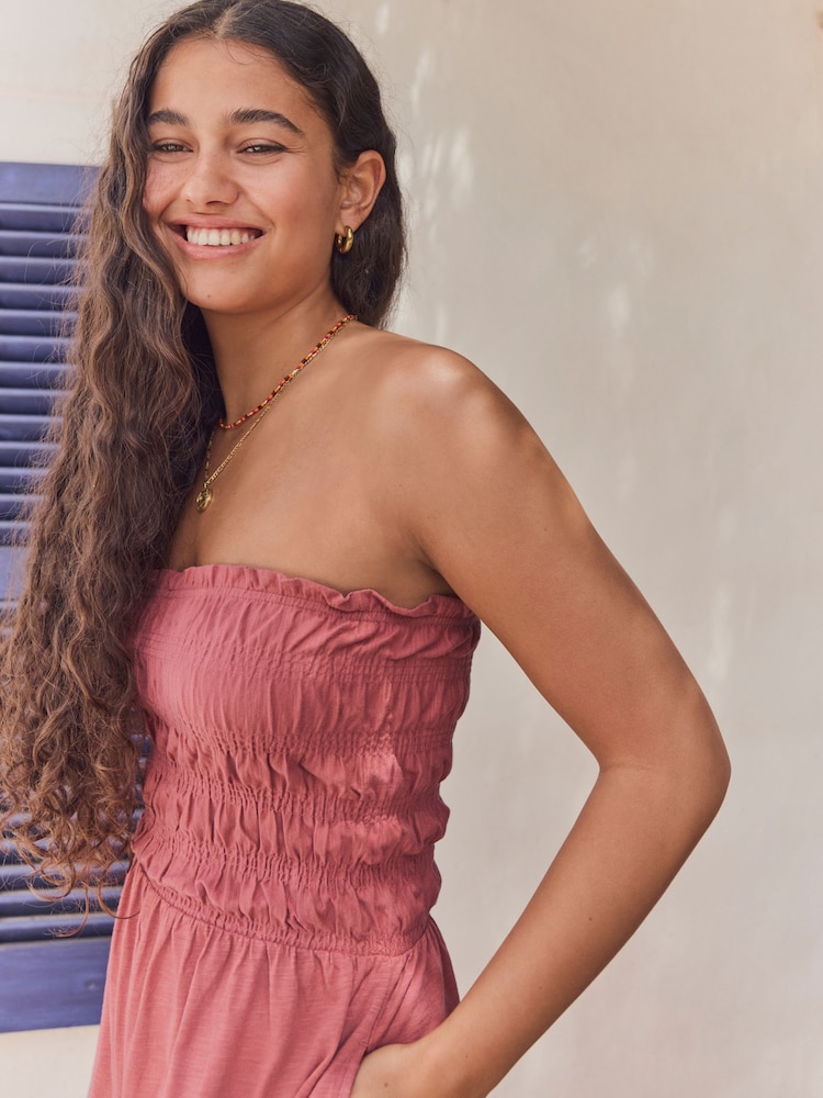 Rose Pink Bandeau Shirred Playsuit - Image 4 of 9