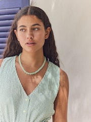 Green Textured Seersucker 100% Cotton Playsuit - Image 4 of 8