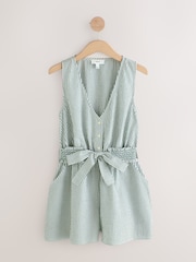 Green Textured Seersucker 100% Cotton Playsuit - Image 5 of 8