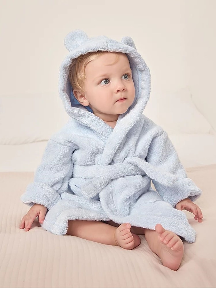 The White Company Blue Bear Baby 100%  Cotton Robe - Image 1 of 1