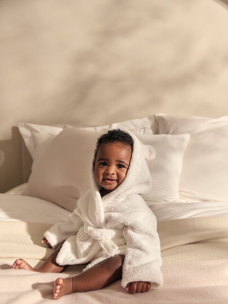 The White Company Bear Baby 100% Cotton White Robe - Image 1 of 2