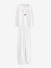 The White Company Relaxed Fit Velour Jingles White Pyjamas - Image 1 of 3
