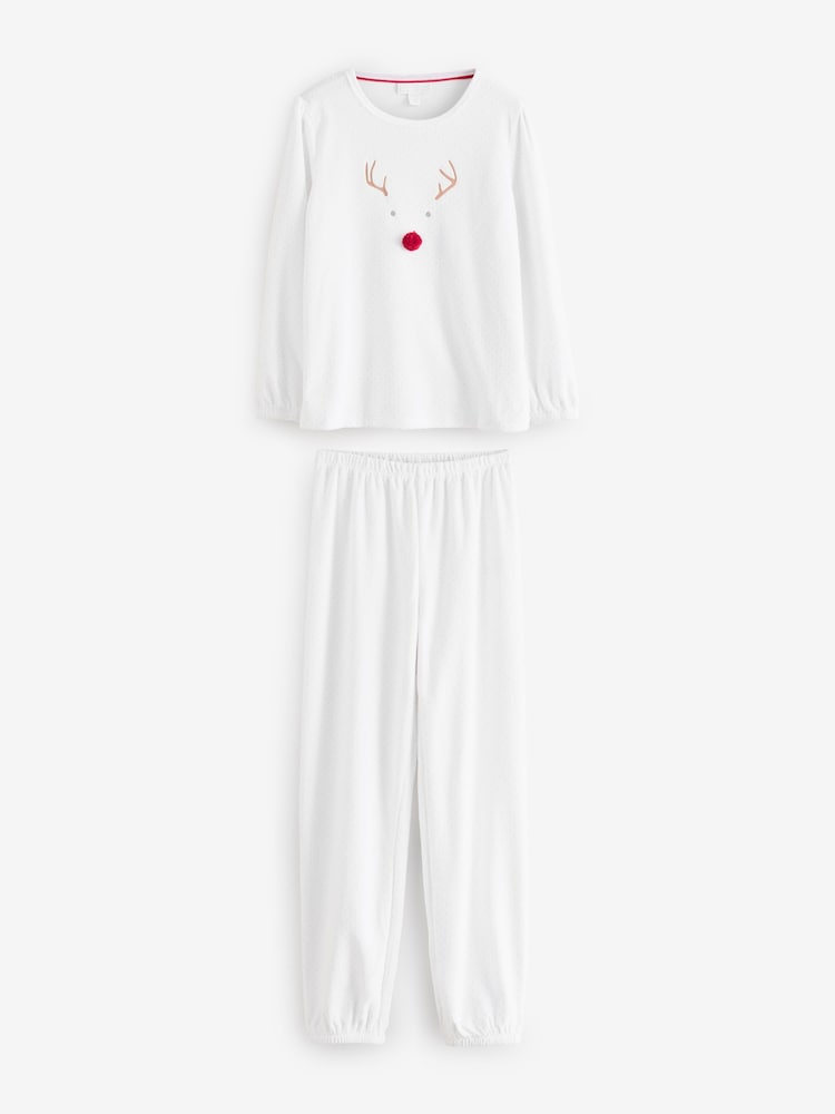 The White Company Relaxed Fit Velour Jingles White Pyjamas - Image 1 of 3