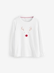 The White Company Relaxed Fit Velour Jingles White Pyjamas - Image 2 of 3