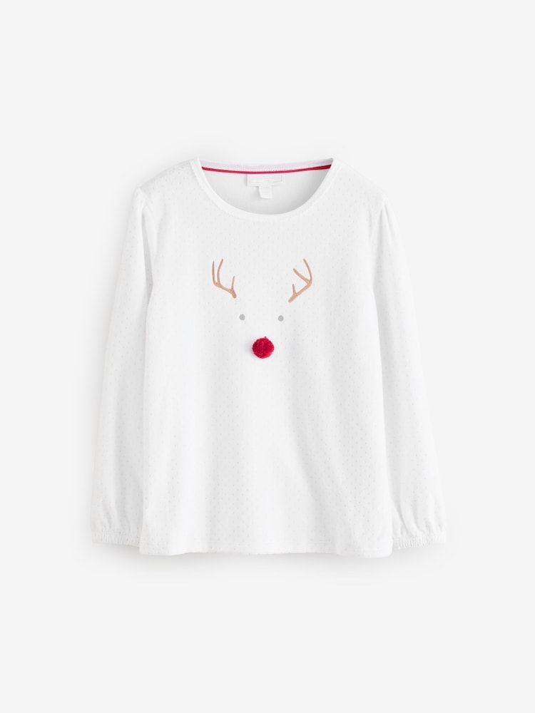 The White Company Relaxed Fit Velour Jingles White Pyjamas - Image 2 of 3