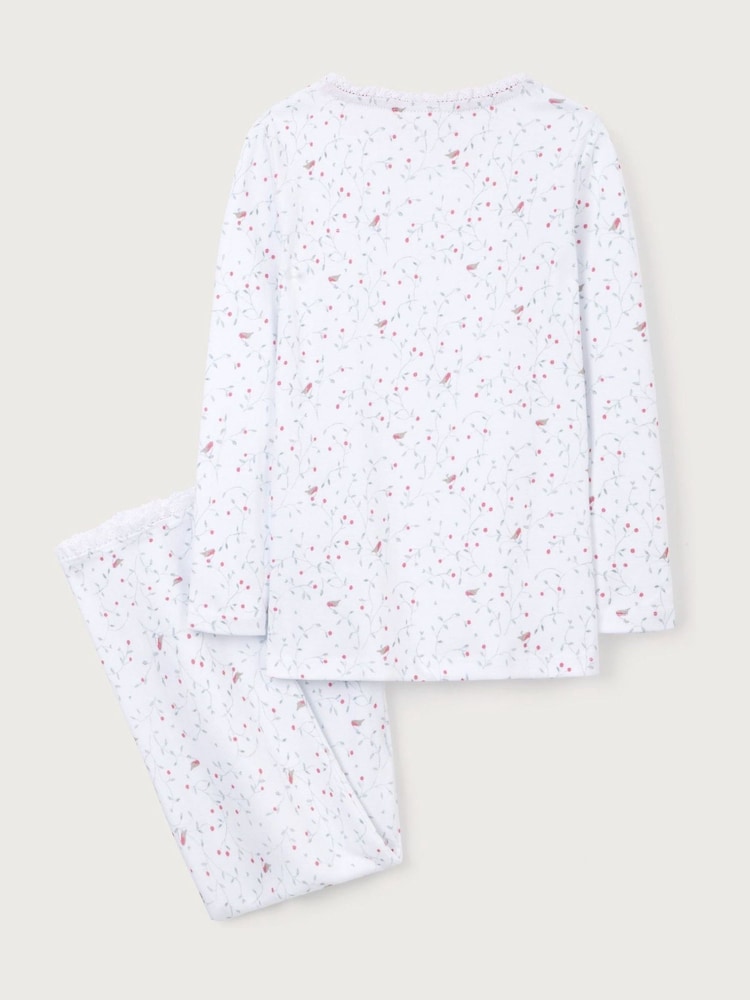 The White Company Robin and Holly Print 100% Cotton White Pyjamas - Image 7 of 7
