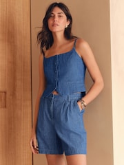 Denim Dark Blue N. Premium Tailored Pintuck Shorts - Image 1 of 6