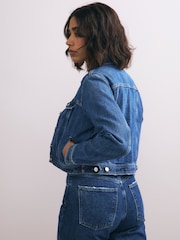 bleu foncé - Veste camionneur en jean 100% coton à buste plein - Image 3 de 5