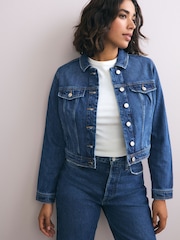 bleu foncé - Veste camionneur en jean 100% coton à buste plein - Image 4 de 5