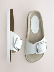 White Leather Forever Comfort® Single Strap Footbed Sandals - Image 1 of 5