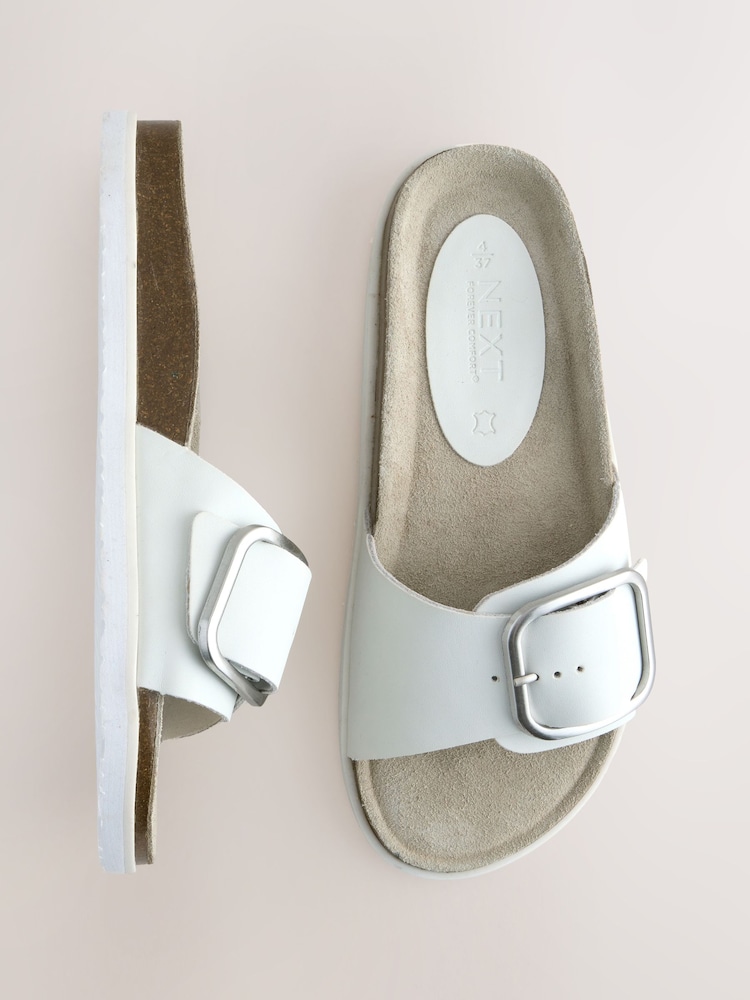 White Leather Forever Comfort® Single Strap Footbed Sandals - Image 1 of 5