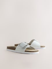 White Leather Forever Comfort® Single Strap Footbed Sandals - Image 2 of 5