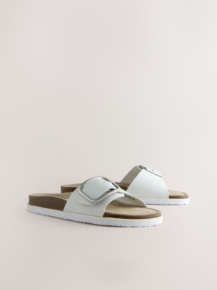 White Leather Forever Comfort® Single Strap Footbed Sandals - Image 2 of 5