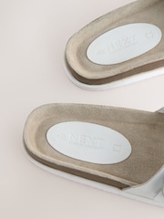 White Leather Single Strap Footbed Sandals - Image 6 of 7