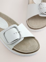 White Leather Single Strap Footbed Sandals - Image 7 of 7