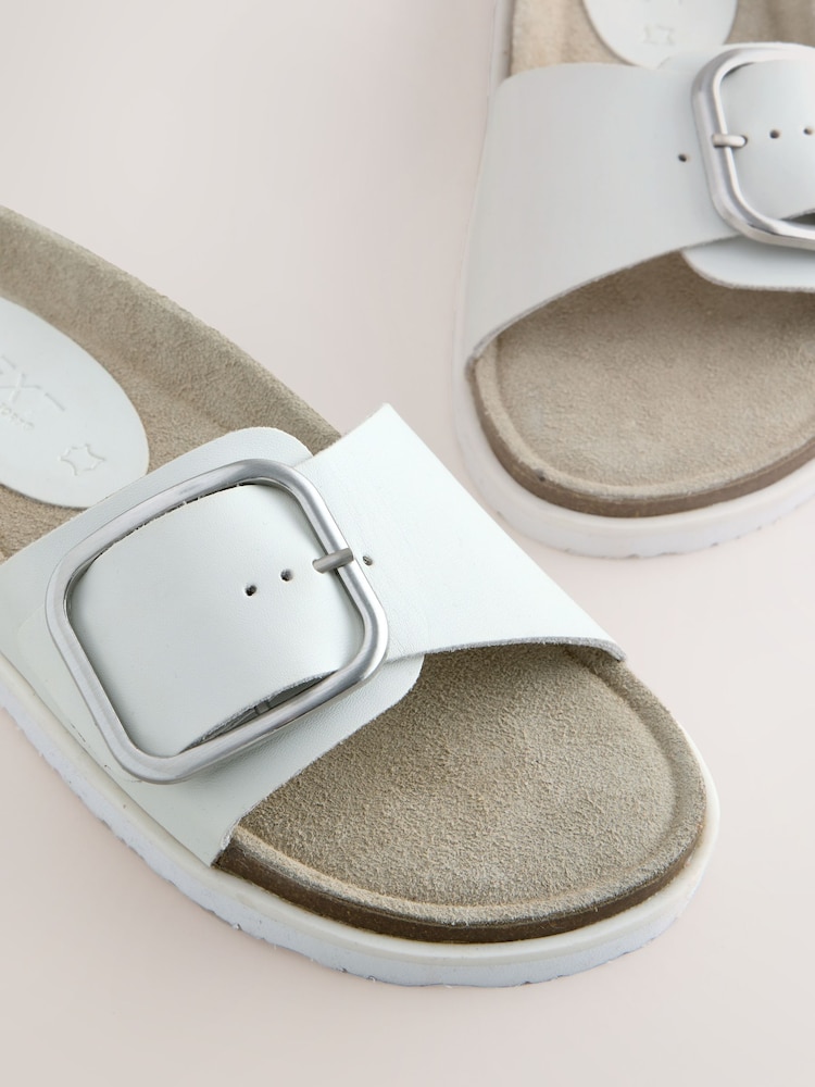 White Leather Single Strap Footbed Sandals - Image 7 of 7