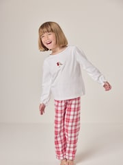 The White Company Relaxed Fit Robin and Check Bottom 100%  Cotton White Pyjamas - Image 1 of 7
