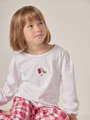 The White Company Relaxed Fit Robin and Check Bottom 100%  Cotton White Pyjamas - Image 3 of 7