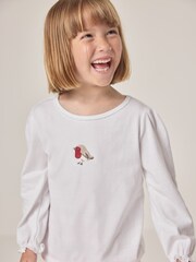 The White Company Relaxed Fit Robin and Check Bottom 100%  Cotton White Pyjamas - Image 4 of 7