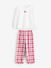 The White Company Relaxed Fit Robin and Check Bottom 100%  Cotton White Pyjamas - Image 5 of 7