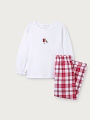 The White Company Relaxed Fit Robin and Check Bottom 100%  Cotton White Pyjamas - Image 6 of 7