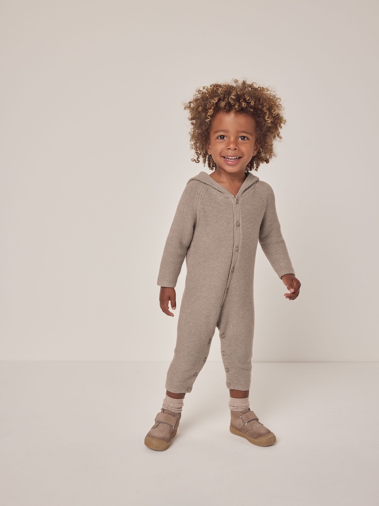 The White Company Jingles Knitted 100% Cotton Brown Romper - Image 2 of 6