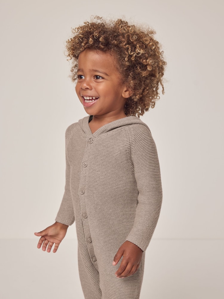 The White Company Jingles Knitted 100% Cotton Brown Romper - Image 3 of 6