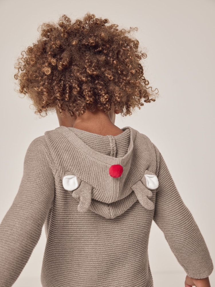 The White Company Jingles Knitted 100% Cotton Brown Romper - Image 4 of 6