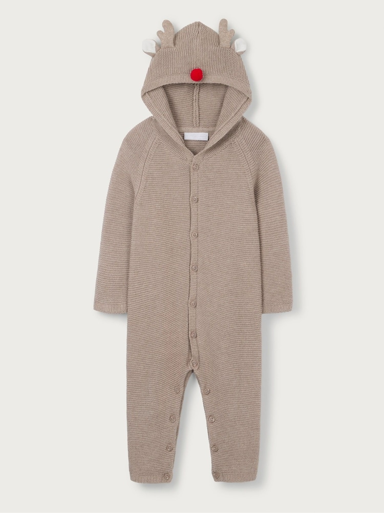 The White Company Jingles Knitted 100% Cotton Brown Romper - Image 5 of 6