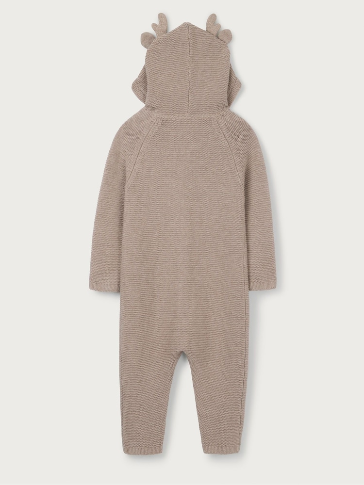 The White Company Jingles Knitted 100% Cotton Brown Romper - Image 6 of 6