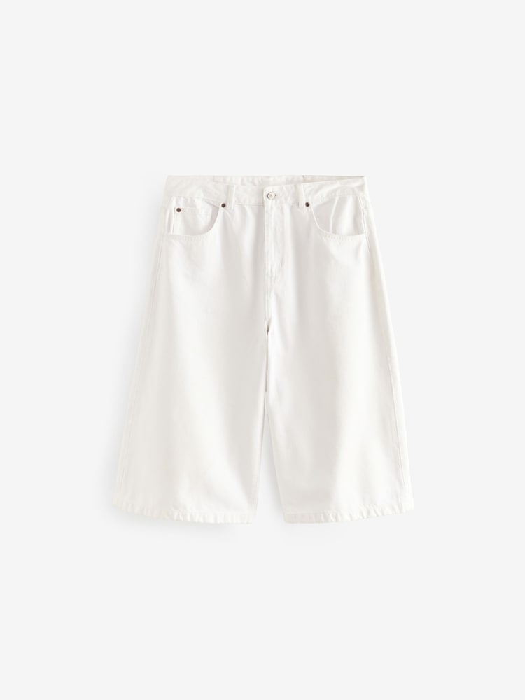 White Longline Jort Denim Shorts - Image 5 of 8
