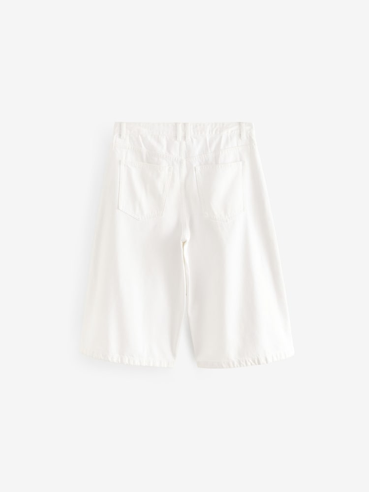 White Longline Jort Denim Shorts - Image 6 of 8