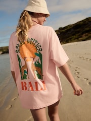Pink Bali Graphic Print Beach T-Shirt - Image 1 of 9
