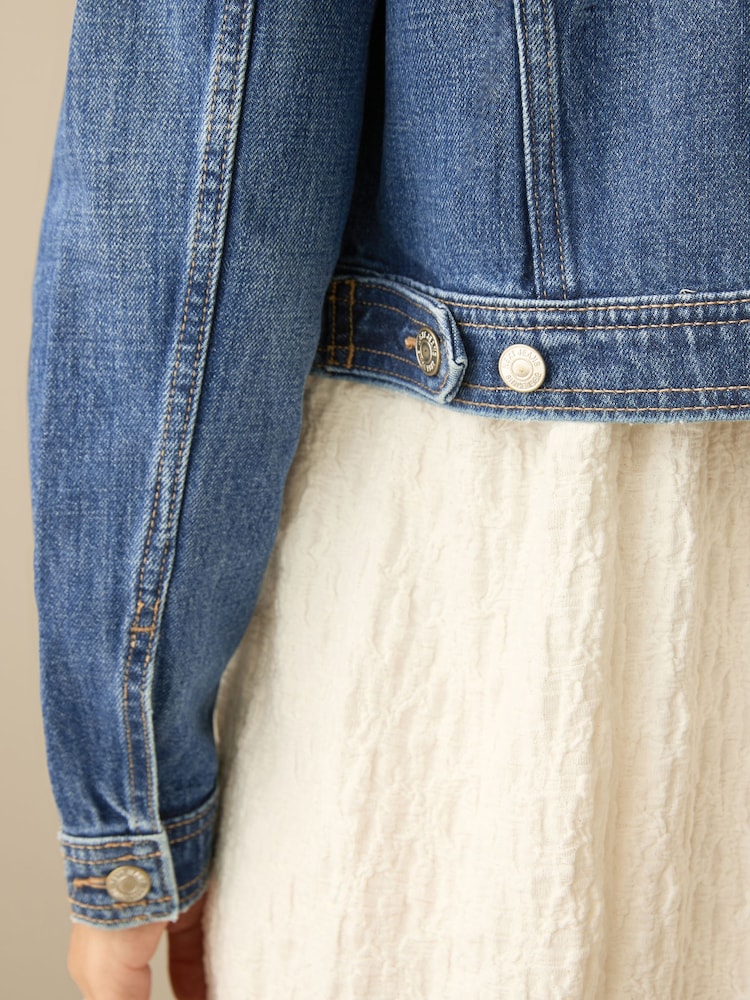 Dark Blue Fitted Denim Trucker 100% Cotton Jacket - Image 5 of 6