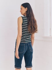 Inky Blue Knee Length Bermuda Denim Shorts - Image 4 of 10