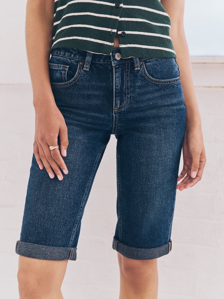 Inky Blue Knee Length Bermuda Denim Shorts - Image 6 of 10