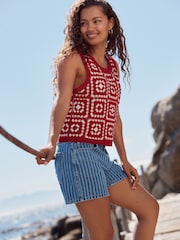 Blue Stripe 100% Cotton Rigid Denim Shorts - Image 1 of 7