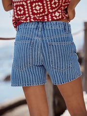 Blue Stripe 100% Cotton Rigid Denim Shorts - Image 3 of 7