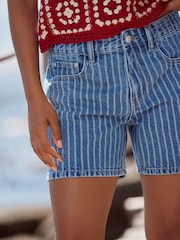 Blue Stripe 100% Cotton Rigid Denim Shorts - Image 4 of 7