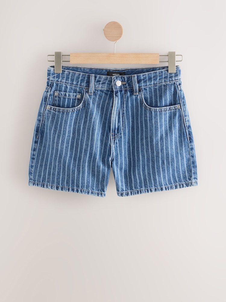 Blue Stripe 100% Cotton Rigid Denim Shorts - Image 5 of 7