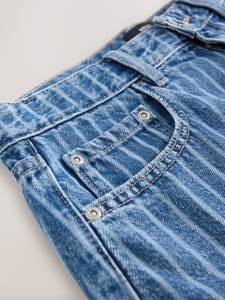 Blue Stripe 100% Cotton Rigid Denim Shorts - Image 6 of 7