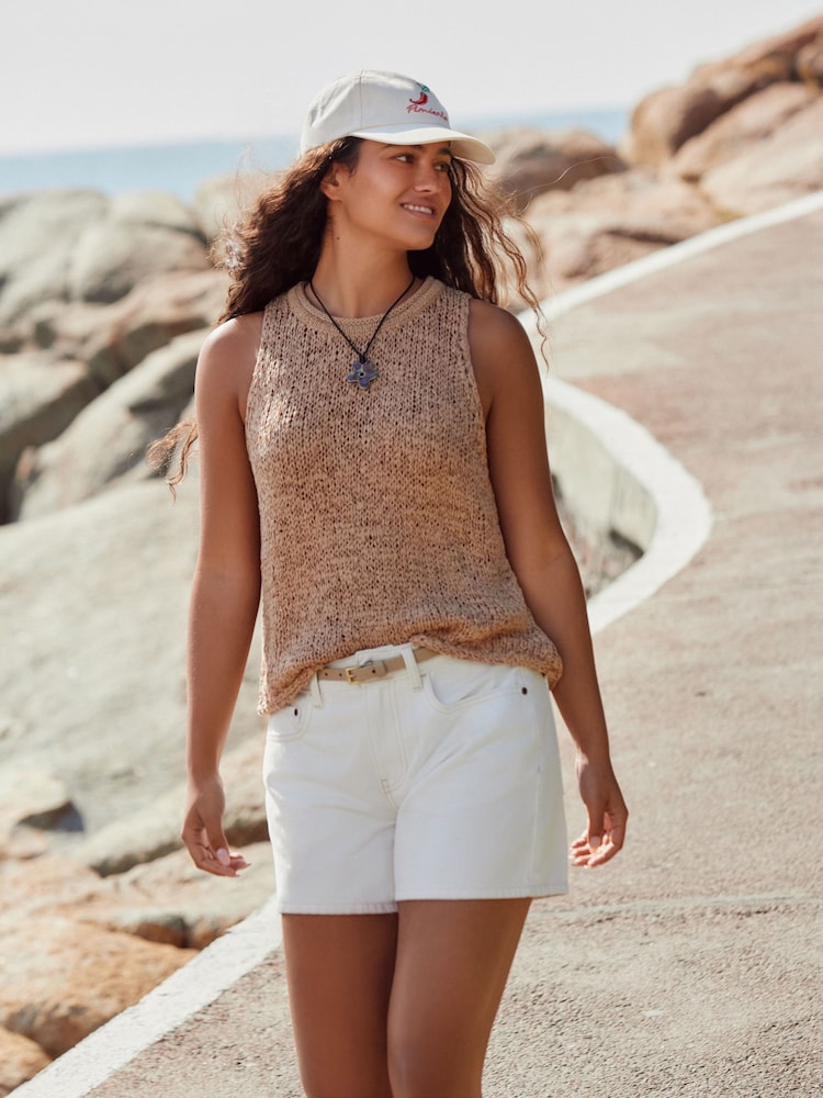 White 100% Cotton Rigid Denim Shorts - Image 1 of 4