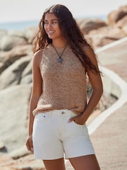 White 100% Cotton Rigid Denim Shorts - Image 2 of 4